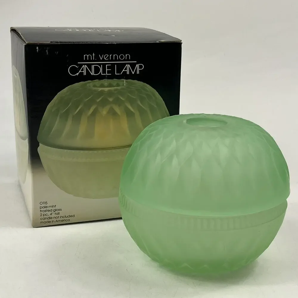 Vintage Indiana Glass Mt. Vernon Candle Lamp Frosted Pale Mint Green with Box